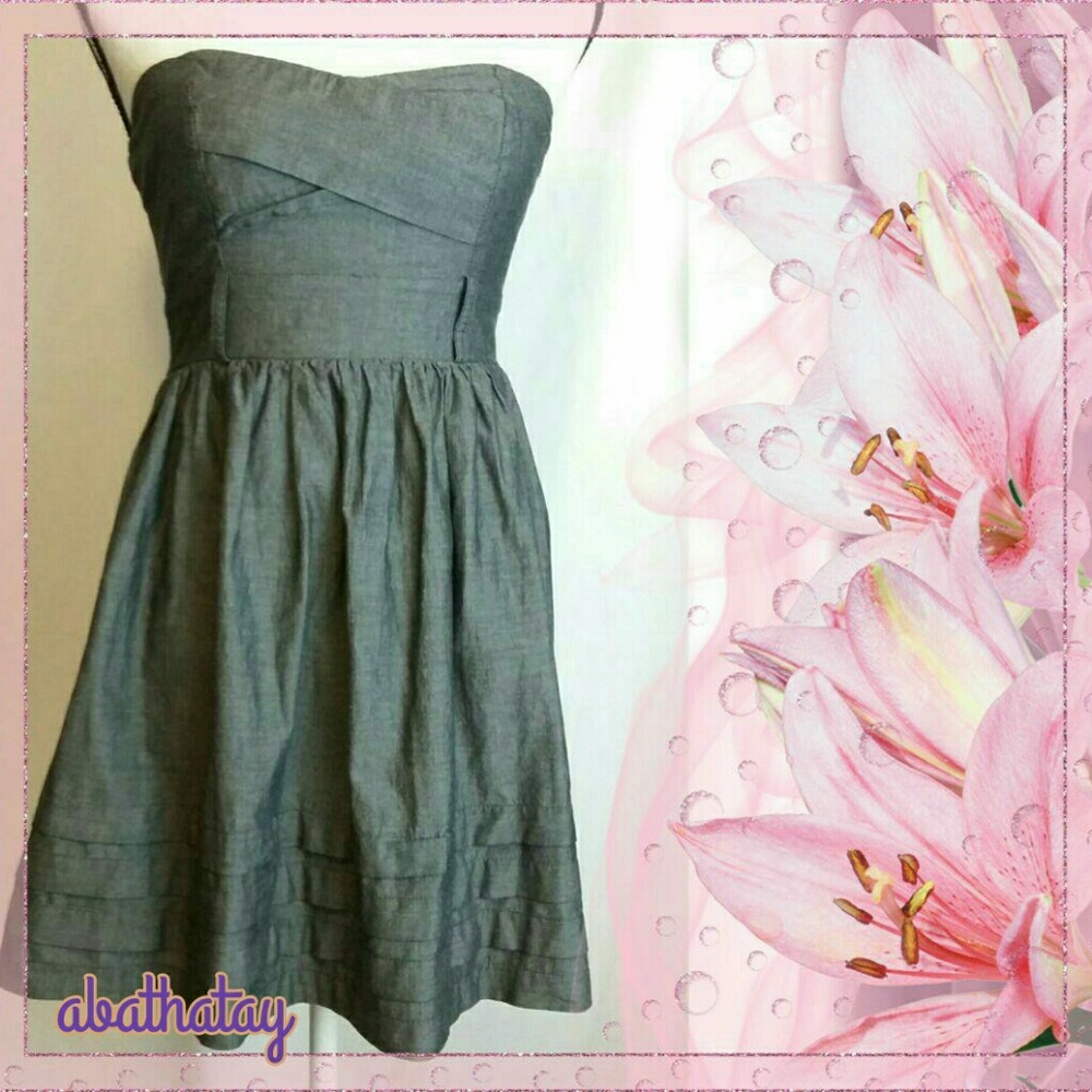 Pleated Grey A-Line Cotton Dress